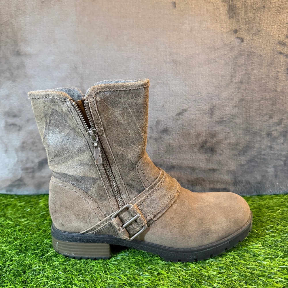 Clarks Faralyn Suede Leather Buckle Zip Moto Boots Brown/Gray Womens 8 M